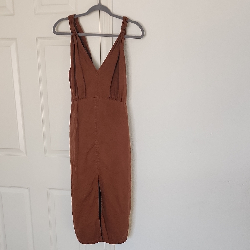 Zara Brown Linen Retro Inspired Dress. Sz Small - Picture 2 of 9